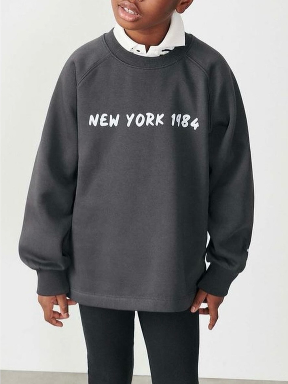 Zara Girls New York 1984 Oversized Sweatshirt Charcoal Gray Size 6